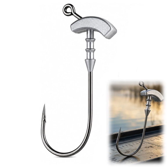 12 Pack Urchin Bait Hooks, Weighted Sea Urchin Hooks with Barbed Bait Keeper, 3 Sizes 1/0, 4/0 & 5/0 for Fuzzy-Style Soft Plastics and Bass Fishing