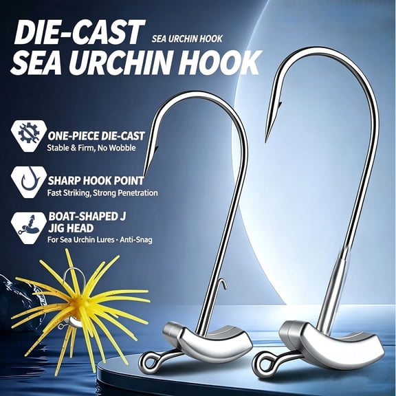 12 Pack Urchin Bait Hooks,Weighted Sea Urchin Hooks with Barbed Bait Keeper for Fuzzy-Style Soft Plastics and Bass Fishing