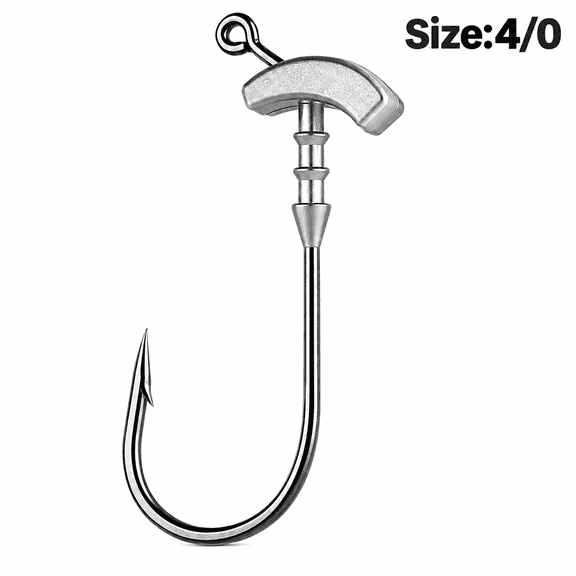 12-Pack Urchin Bait Hooks with Barbed Bait Keeper, Weighted Jig Heads, Designed for Thick Soft Plastics & Bass Fishing(Size:4/0)