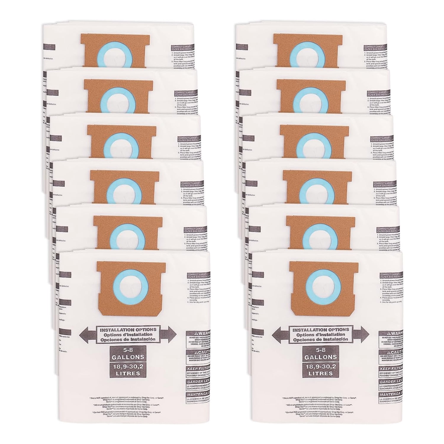 10-Pack Vacuum Bags For Shop-Vac 5-8 Gallon - Type E & H Compatible (90661, 90671)