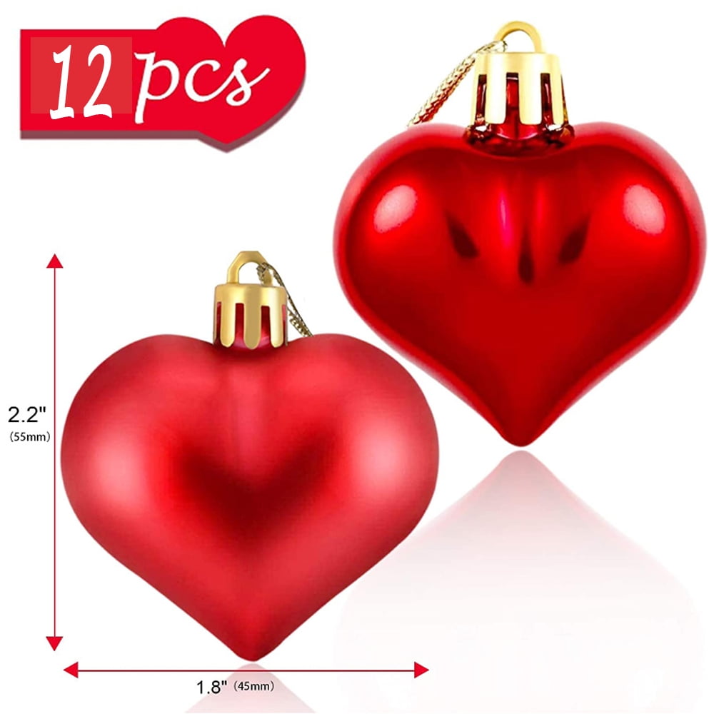 12 Pack Valentine's Heart-Shaped Baubles Heart Ornaments Hanging Balls ...