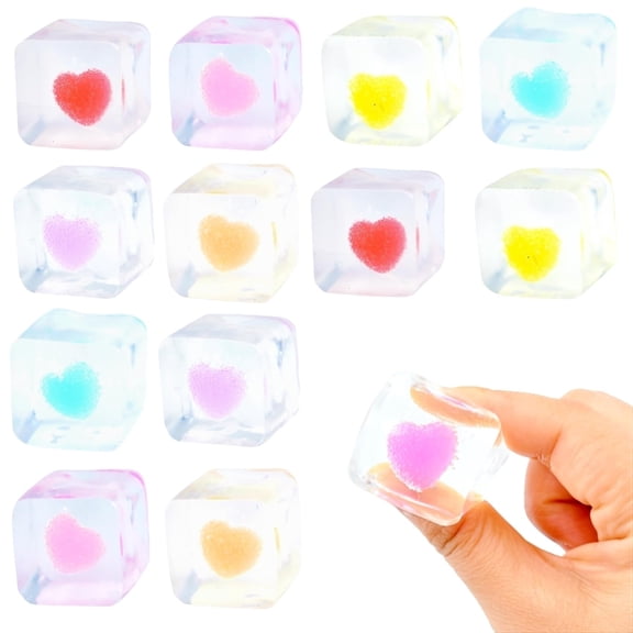 12 Pack Valentines Squishy Stress Cubes with Hearts, Valentines Day Gifts for Her, Crystal Classroom Exchange School Activities Party Favors for Adults & Kids