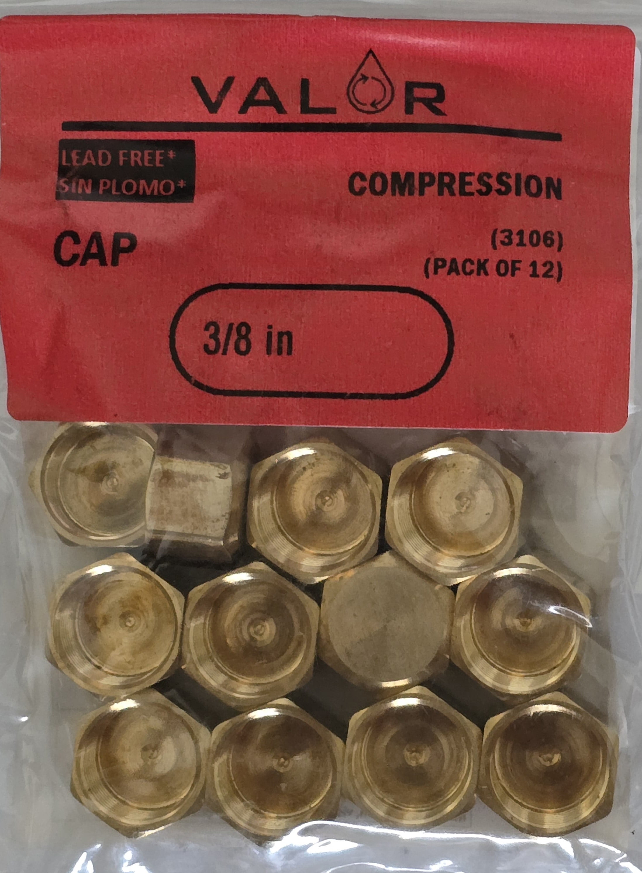 12 Pack- Valor 3106-12R Brass 3/8 in Compression Cap - Walmart.com