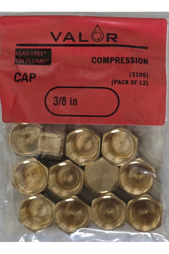 12 Pack- Valor 3106-12R Brass 3/8 in Compression Cap