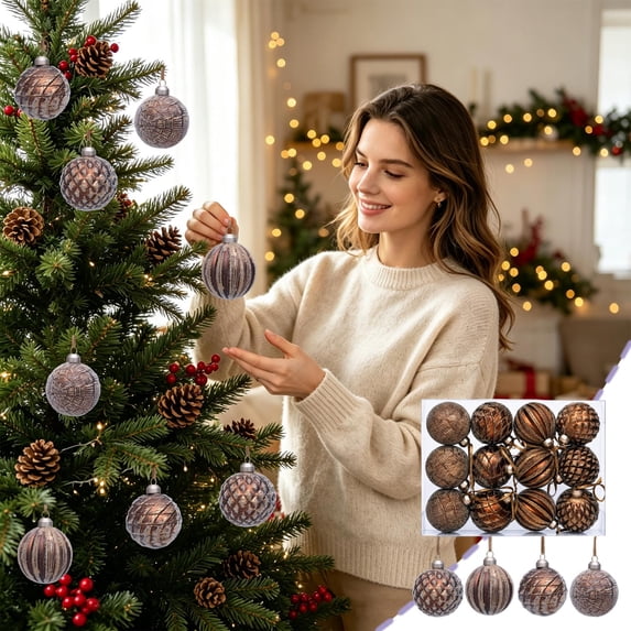 12-Pack Velvet Christmas Tree Decorations Set - Shatterproof Christmas Balls Ornaments, Flocked Hanging Decor for Xmas Tree Wreath & Holiday, 2.36"