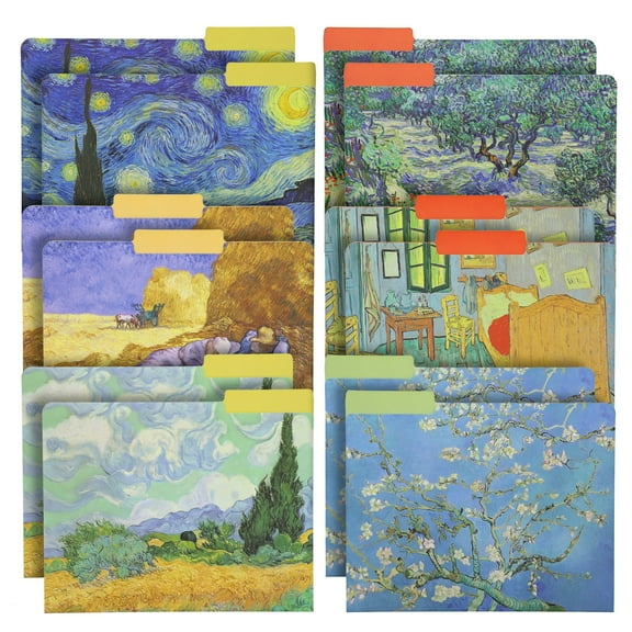 The Gifted Stationery File Folders - 12 Pack, Letter Size, Multicolor Van Gogh Floral with 1/3 Cut Tabs - Decorative File Folders for Office Supplies for Document Organization