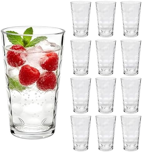 12 Pack Vintage Hobnail Highball Glass Cups, 16 Oz Textured Drinking Glasses for Water, Juice, Beer, Iced Tea, Cocktails, Clear Glasswares for Home&Bar Use, Dishwasher Safe$$