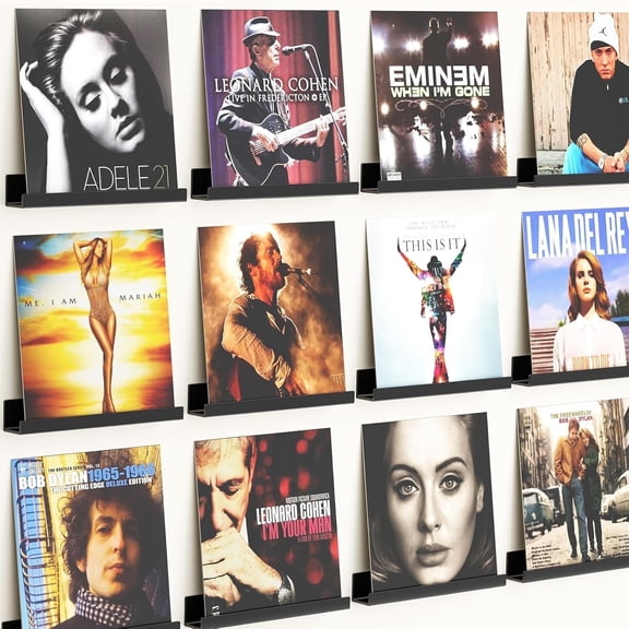 12 Pack Vinyl Record Holder, 12" Vinyl Wall Mount Shelf, Record Holder for Display and Storage, Floating Shelves for Wall, Living Room,Bedroom, Black