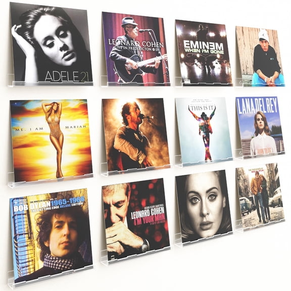 12 Pack Vinyl Record Holder, 12" Vinyl Wall Mount Shelf, Record Holder for Display and Storage, Floating Shelves for Wall, Living Room,Bedroom, Clear