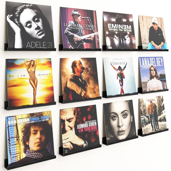 12 Pack Vinyl Record Holder, 12" Vinyl Wall Mount Shelf, Record Holder for Display and Storage, Floating Shelves for Wall, Living Room,Bedroom, Black