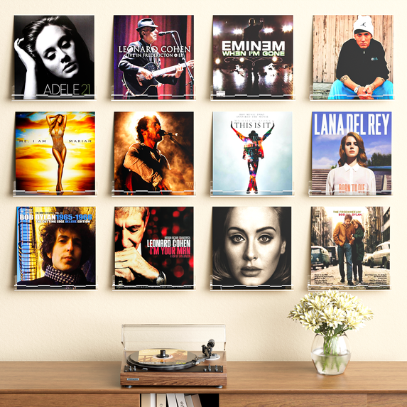 12 Pack Vinyl Record Holder, 12" Vinyl Wall Mount Shelf, Record Holder for Display and Storage, Floating Shelves for Wall, Living Room,Bedroom, Clear