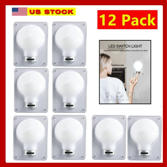 12 Pack Wall LED Light Switch Wireless Night Bulb Closet Self Stick Manual