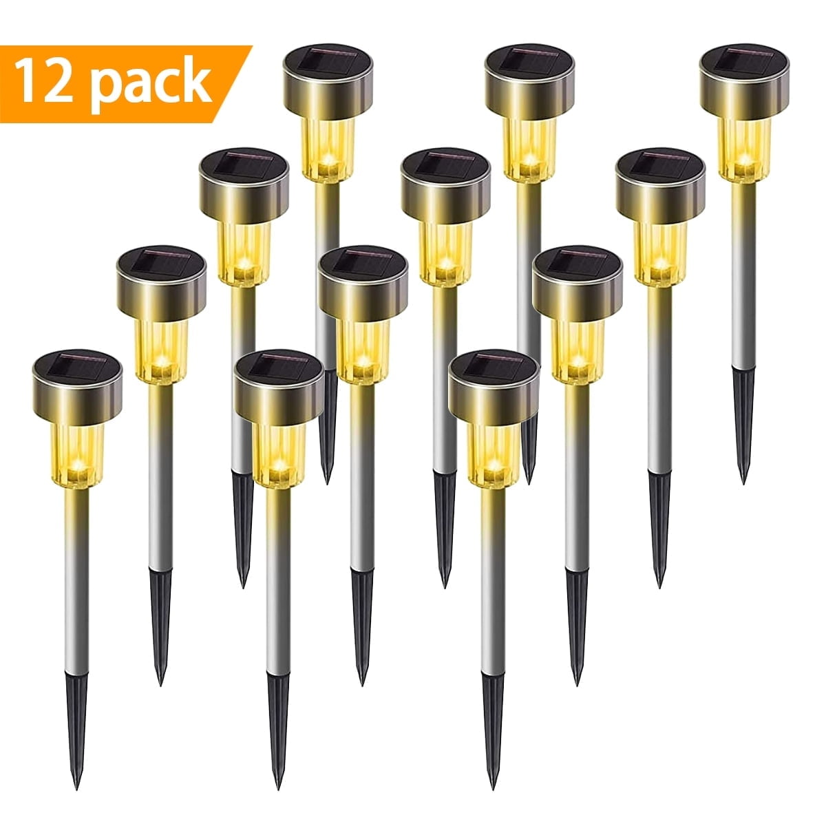 12-Pack Warm White Solar Lights: Outdoor Christmas Yard Decoration Garden LED Light Landscape/Pathway Lights Stainless Steel