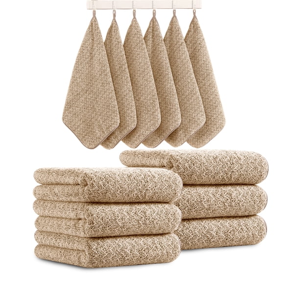 12-Pack Washcloths Set , 13"x13" Luxurious Dish Towels Ultra Soft Face Towels Quick Dry Kitchen Towel Bundle Absorbent Wash Cloths(Dark Camel)