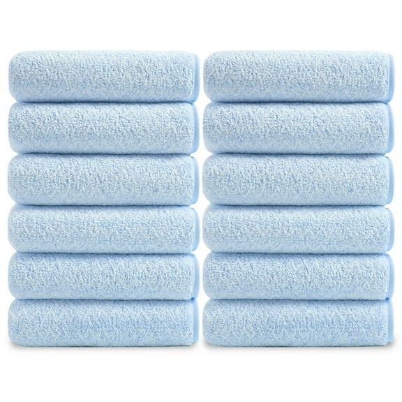 12-Pack Washcloths Set, 13"x13" Luxurious Dish Towels Ultra Soft Face Towels Quick Dry Kitchen Towel Bundle Absorbent Wash Cloths(Light Blue)