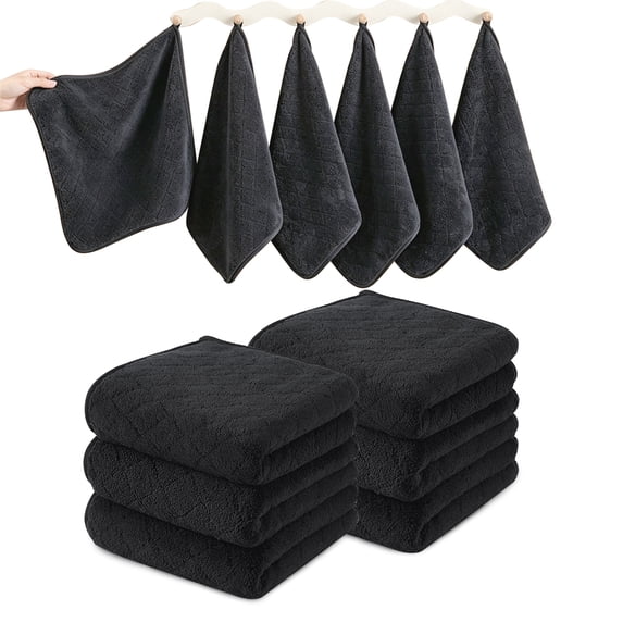 12 Pack Kitchen Washcloths, 13"x13" Large Thick Dishcloths for Drying Dishes, Ultra Soft Microfiber Towels Quick Dry Super Absorbent Wash Cloths Set for Kitchen Cleaning (Black)