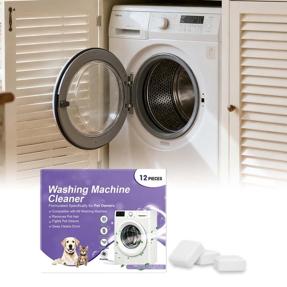 12 Pack Washer Cleaner Tablets Cleaning Tools for Front Load and Top Load, House Cleaning Supplies Washing Machine Cleaning Tablets, Washing Machine Cleaner for Pet Hair Grime and Odors