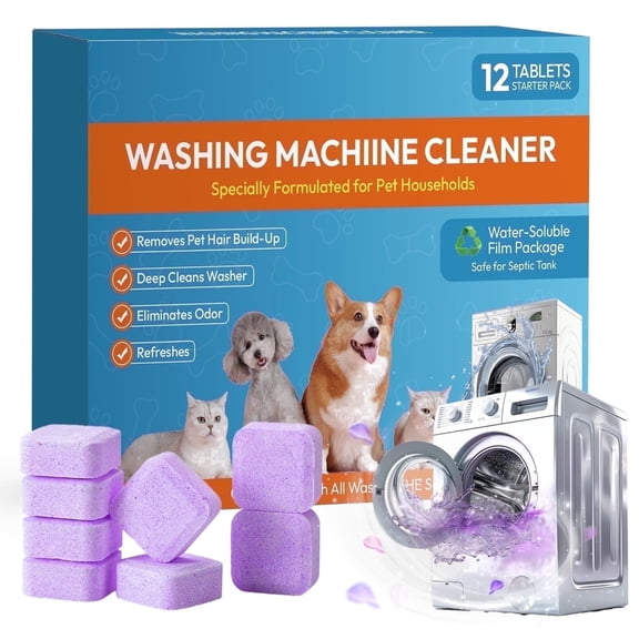 12 Pack Washer Machine Cleaner Tablets , for Pet Owners Washing Machine Cleaner,Compatible with HE,Easily pet hair remover for laundry,Top & Front Load Washer