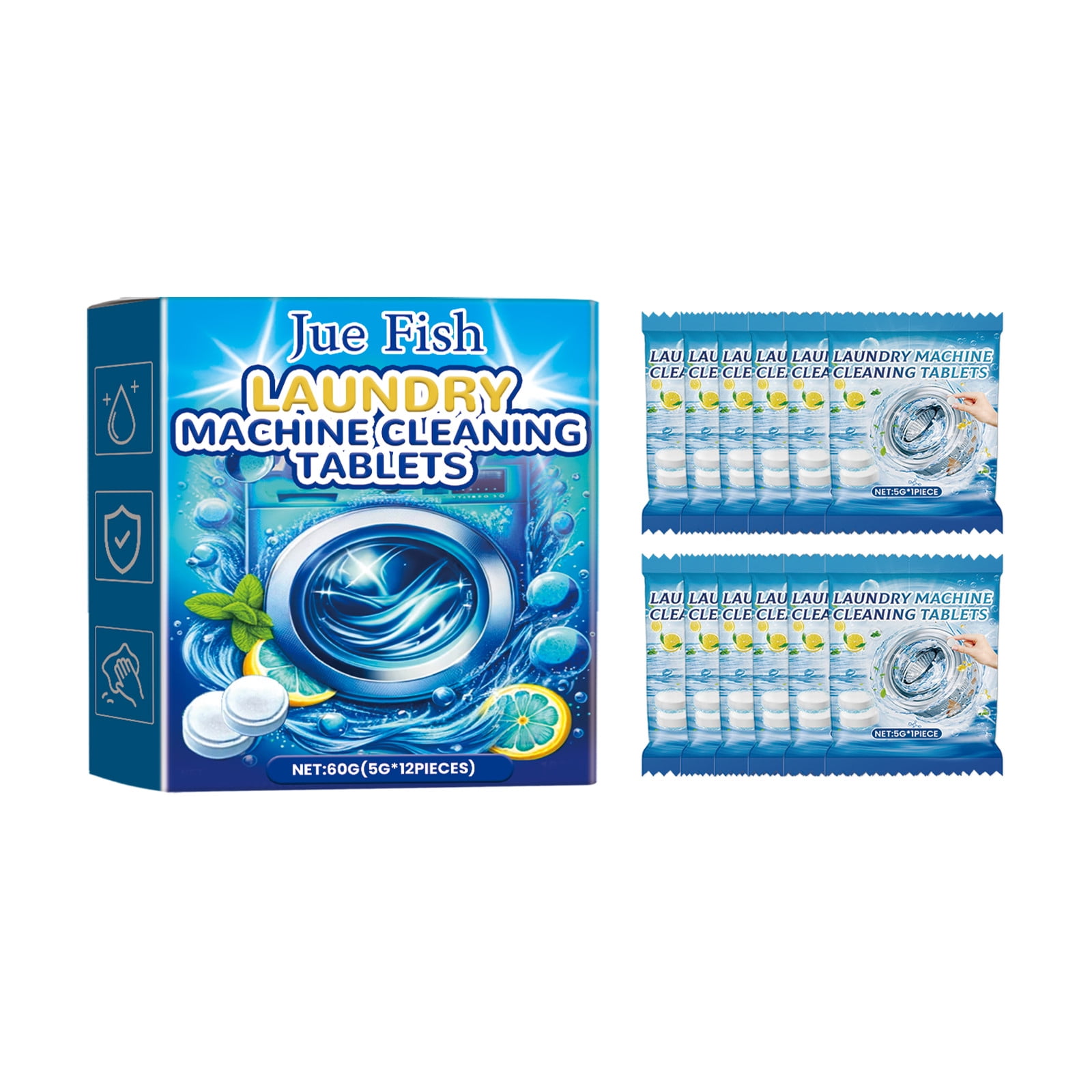 12 Pack Washing Machine Cleaner Deep Cleaning Formula Tablets for Front and Top Loader Washer