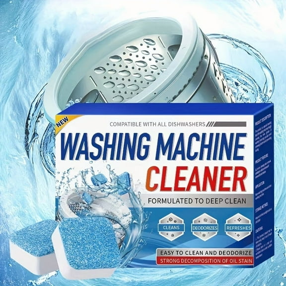 12-Pack Washing Machine Cleaner Tablets – Deep Cleaning & Deodorizing Formula, Removes Mold, Odor & Limescale from Inner Drum & Rubber Seal, HE & Septic Safe