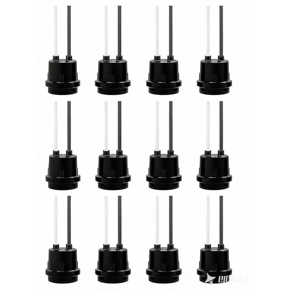 12 Pack Water-Resistant Lamp Sockets E26/E27 Black Pigtail 125V 660W