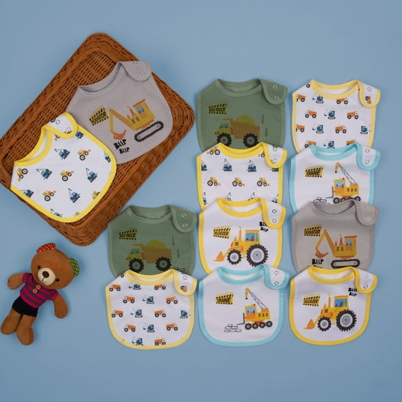 12-Pack Waterproof Baby Bibs for Boys & Girls | Absorbent Cotton with Adjustable Snaps for Feeding, Teething & Drooling