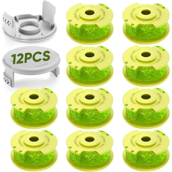 12-Pack Weed Wacker String for Ryobi One Plus+ AC80RL3, 0.080'' 11ft Weed Eater Line Replacement Auto Feed String Trimmer Line Compatible with Ryobi 18V, 24V, 40V Trimmers (10 Spools + 2 Caps)