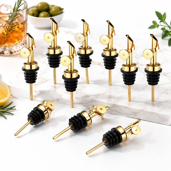 12 Pack Weighted Stainless Steel Auto Flip Bottle Pourers for Oil, Vinegar and Seasoning