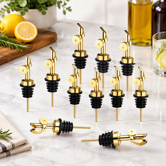 12 Pack Weighted Stainless Steel Auto Flip Bottle Pourers for Olive Oil and Vinegar