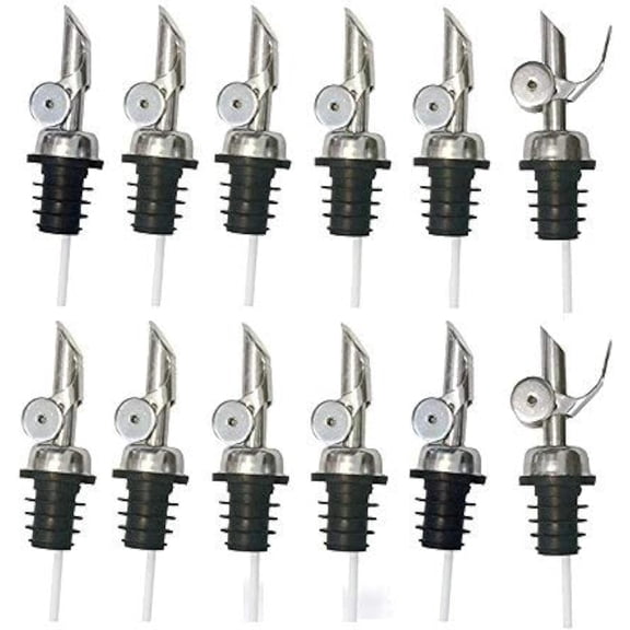 12 Pack Weighted Stainless Steel Flip Top Bottle Pour Spouts, Free Flow Dispenser for Wine Liquor Olive Oil