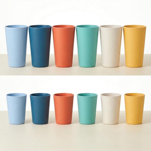 12-Pack Wheat Straw Cups, 6×20oz + 6×10oz Unbreakable Reusable Tumblers, BPA Free, Microwave & Dishwasher Safe, 6 Colors