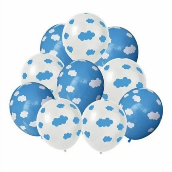 12 Pack White & Blue Sky Clouds Balloons, Birthday Or Baby Shower Party Decor