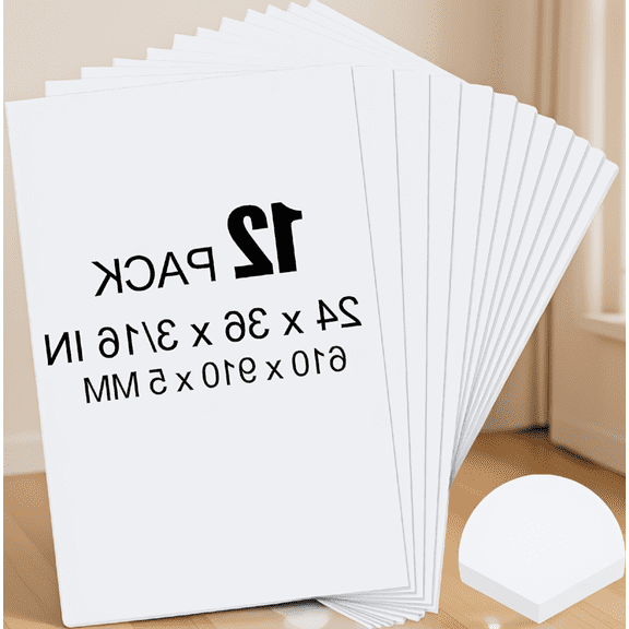 12 Pack White Foam Boards, 24 x 36 Inch, 3/16 Inch Thick, Acid-Free Foam Core Poster Board for Crafts, Signs, Projects