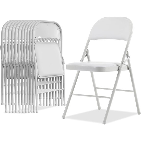 12 Pack White Folding Chairs with Padded Seats for Outdoor & Indoor, Portable Stackable Commercial Seat with Steel Frame for Events Office Wedding Party, 330lbs Capacity
