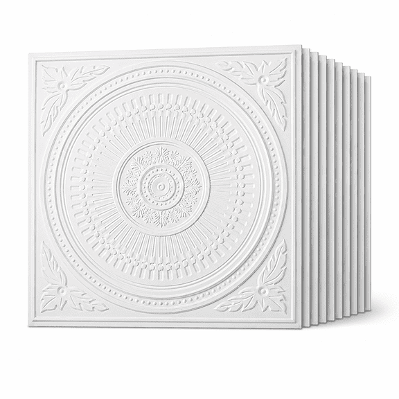 12 Pack White PVC Drop Ceiling Tiles 24 x 24 Inch, 2 x 2 Ft Decorative Ceiling Panels,Waterproof Lightweight Panels for Kitchen, Bathroom, Basement and Interior Decor, 48 Sq Ft