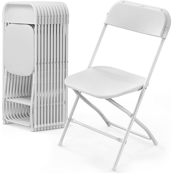 12 Pack White Plastic Folding Chair, Indoor Outdoor Portable Stackable Commercial Seat with Steel Frame 350lb. Capacity for Events Office Wedding Party Picnic Kitchen Dining