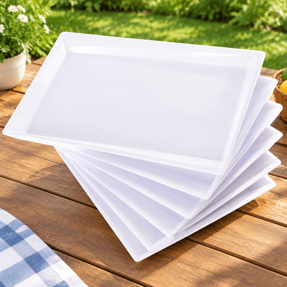 12 Pack White Plastic Serving Trays and Platters for Wedding