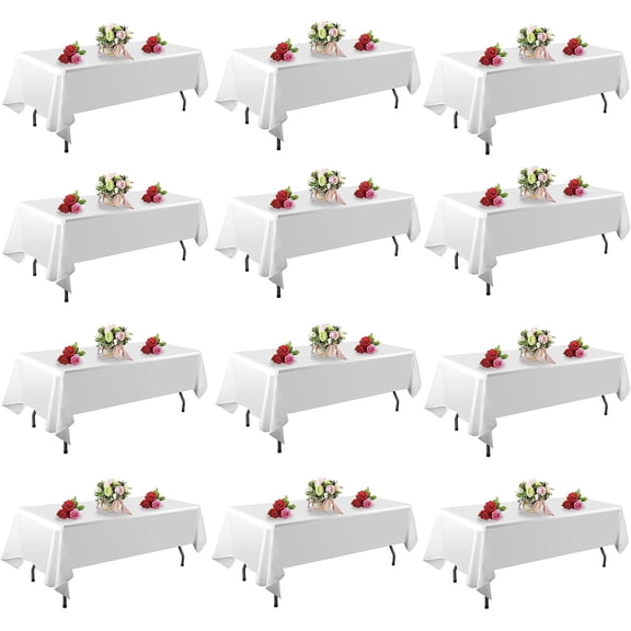 12 Pack White Polyester Rectangle Tablecloth 60 x 102 Inch