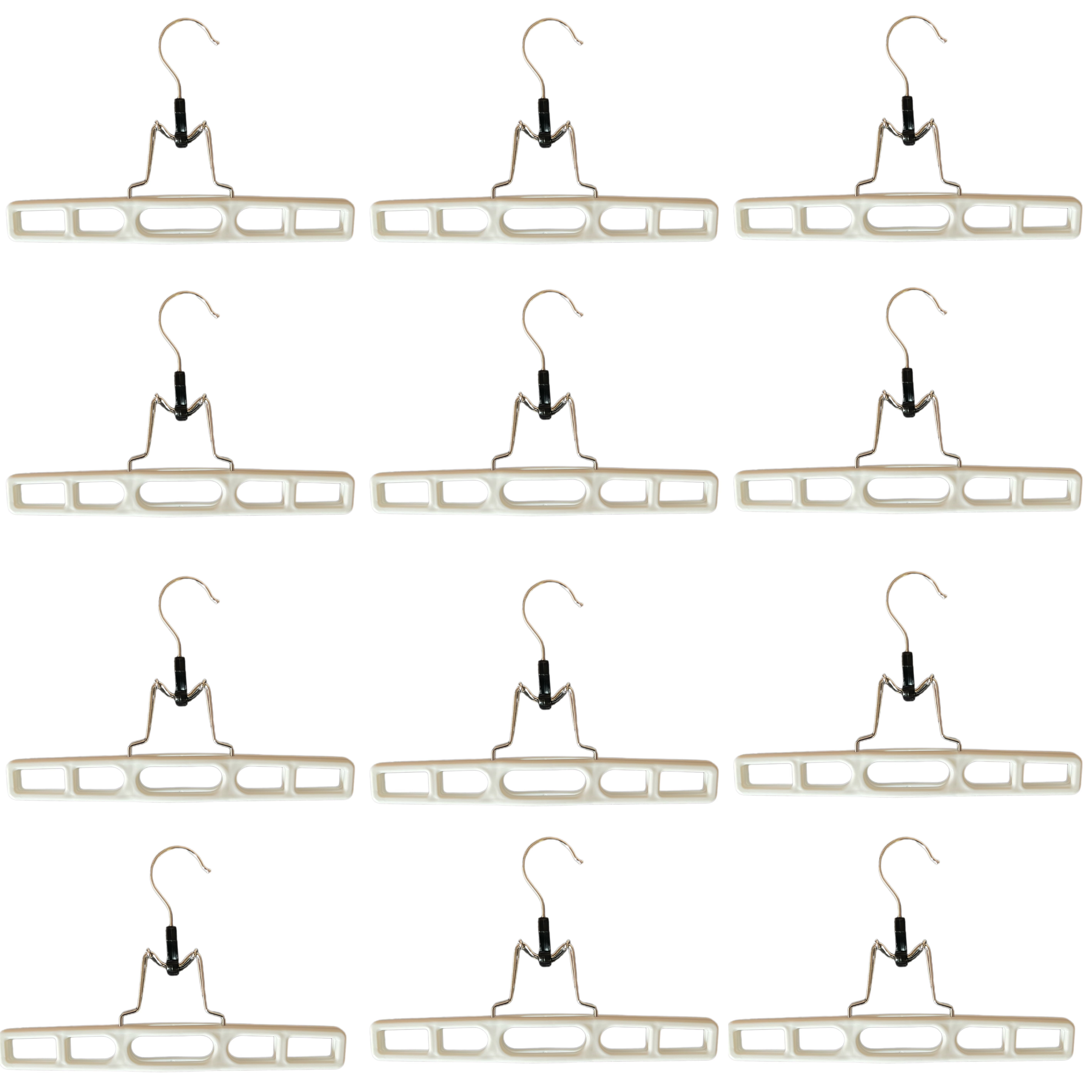 12 Pack White Premium Plastic Skirt Hangers, Space Saving Pant Set With Clamp, Shorts With Locking Clasp, Multipurpose Jean Set (12)