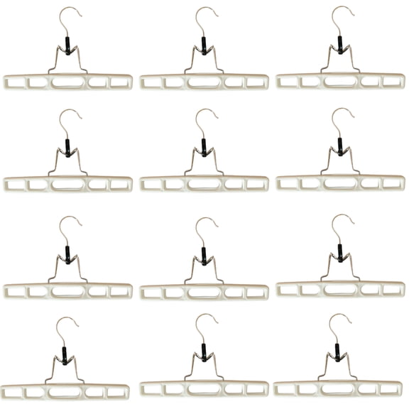 12 Pack White Premium Plastic Skirt Hangers, Space Saving Pant Set With Clamp, Shorts With Locking Clasp, Multipurpose Jean Set (12)