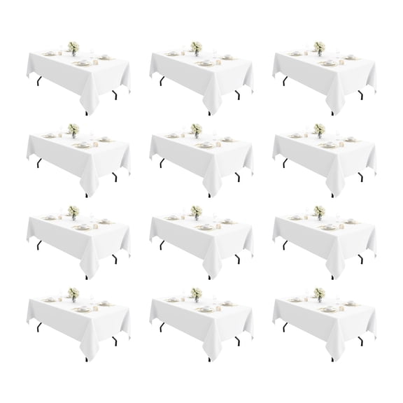 12-Pack White Rectangle Tablecloths 60x126 Inch, Polyester Fabric for 8 ft Tables, Wrinkle Resistant & Washable for Weddings & Banquets