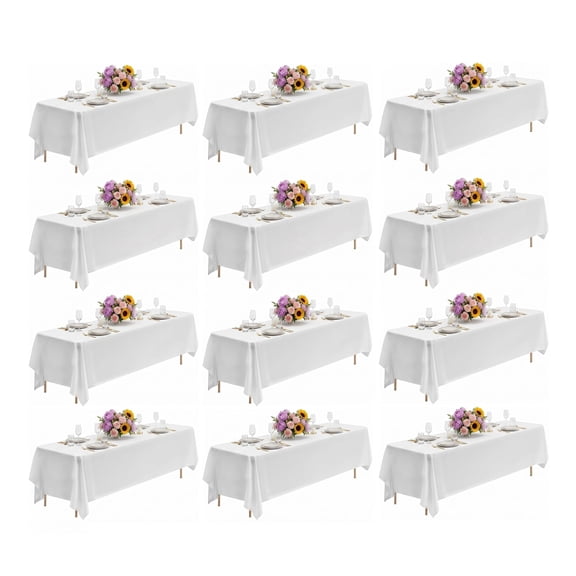 12-Pack White Rectangle Tablecloths 90x132 Inch, Polyester Fabric for 8 ft Tables, Wrinkle Resistant & Washable for Weddings & Banquets