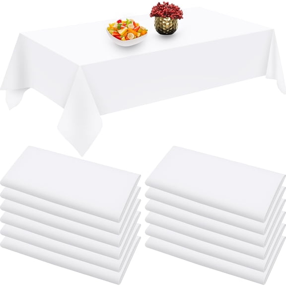 12 Pack White Tablecloth, Polyester Table Cloth for 6 Foot Rectangle Tables, 58 X 102 Inch Table Covers, Stain and Wrinkle Resistant, Washable Polyester Tablecloth for Wedding Party Banquet