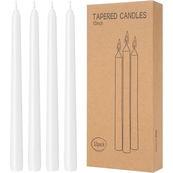 12 Pack White Taper Candles 10 inch - 12 Candle,