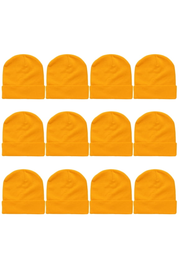 12 Pack Wholesale Winter Beanie Hat Unisex Bulk Skull Knitted Ski Cap For Cold Weather - Gold