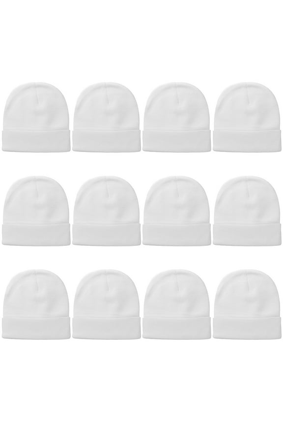 12 Pack Wholesale Winter Beanie Hat Unisex Bulk Skull Knitted Ski Cap For Cold Weather - White
