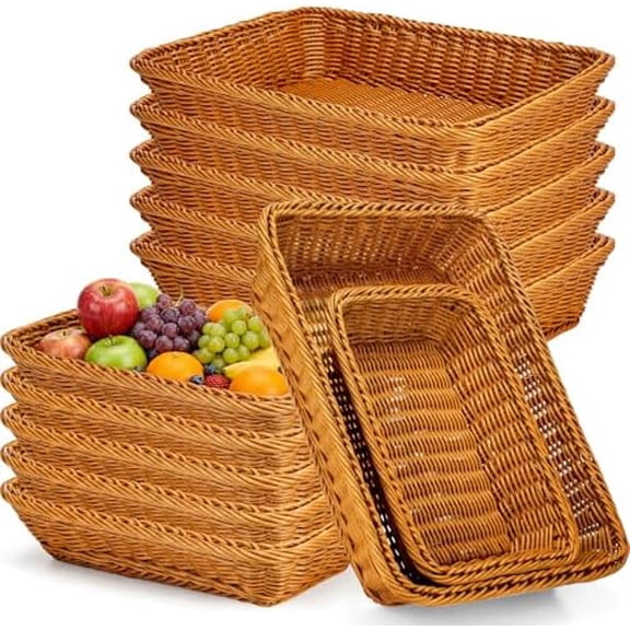12 Pack Wicker Bread Baskets Bulk 15.8 Inch and 11.8 Inch Rattan Bread Baskets Woven Poly Wicker Storage Basket Display Trays Serving Basket for Gifts Food Vegetables Fruit Snacks