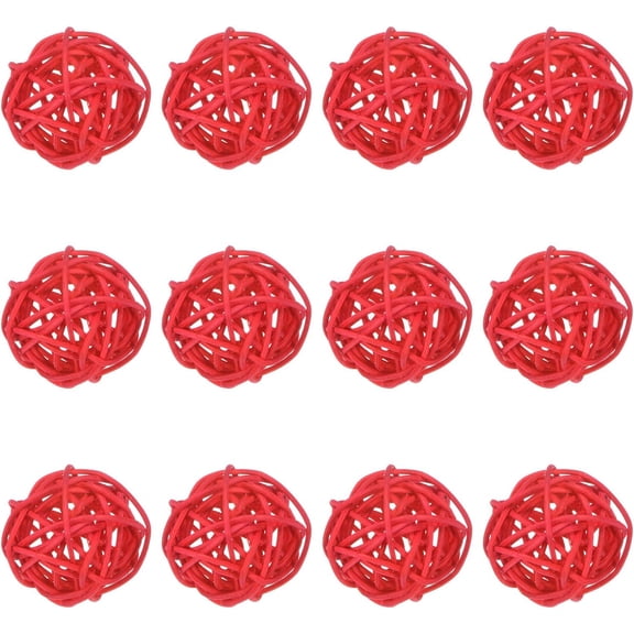 12-Pack Wicker Rattan Balls 40mm/1.6 Inch Decorative Orbs Vase Fillers Bowl for Christmas/Weddings/Thanksgiving/DIY Crafts/Home Decor [Red]
