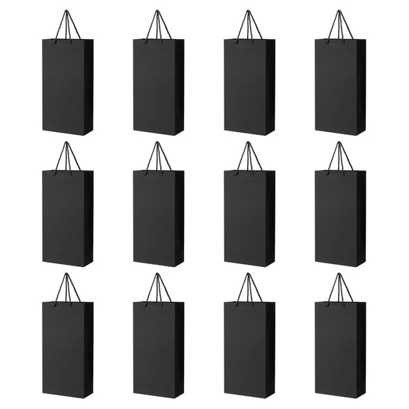 12 Pack Wine Gift Bags Double Bottle, Kraft Paper Wine Bags with Handles for Champagne Whiskey Alcohol Christmas Business Picnic Wedding Baby Shower (Black)