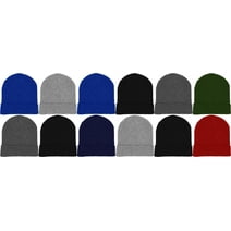 12 Pack Winter Beanie Hats for Men Women, Warm Cozy Knitted Cuffed Skull Cap, Wholesale (Assorted 2)